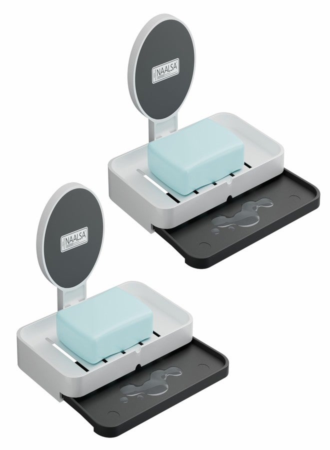 NAALSA 2Pc SAABU Soap Holder - Plastic Soap Box, Self-Adhesive Wall-Mounted Soap Case - Essential Bathroom Accessories Items, Durable Bathroom Soap Holder for Wall - Image 1